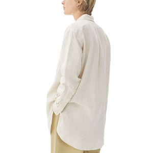 Chemise décontractée pour homme en lin et coton satiné tricoté respirant, anti-plis, à col rabattu, manches longues, boutonnage simple, couleur unie, idéale pour l'été - Product Image 5