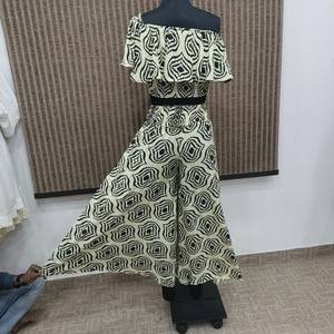 Women's Off Shoulder Ikat Print <b>Dress</b> Ruffled <b>High</b> <b>Waist</b> A Line Midi Bohemian Summer <b>Dress</b> - Product Image 3