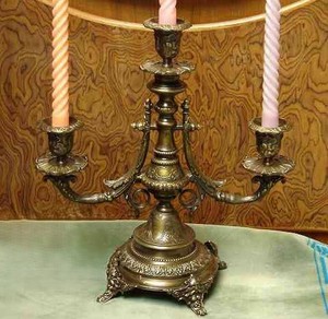Ornate Brass Candelabra Three Arm Candle Holder Decorative Home Accent Piece Classic Design for Dining <b>Table</b> Centerpiece - Product Image 2