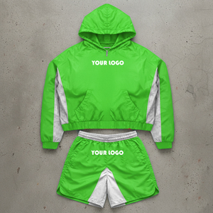 Custom Logo Reflective Patchwork <b>Zip</b> <b>up</b> <b>Jacket</b> Nylon Sports Shorts Sets Tracksuits Unisex for Men Windbreaker Short Sets - Product Image 6