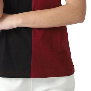 Lightweight Comfortable Women's Color Blocked <b>Patchwork</b> T-Shirt Crew Neck Short Sleeve Regular Fit Casual Knitted <b>Top</b> Red Black - Product Image 4