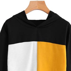 Hot <b>Sale</b> Custom Printed Long Sleeve Color Block Spliced Stand Collar Breathable Crop Hoodie <b>for</b> Women Winter Wholesale - Product Image 4