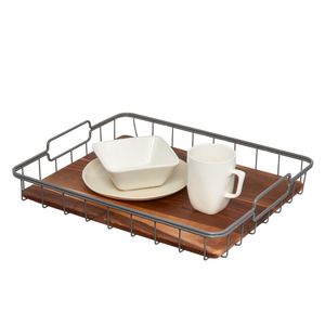 <b>Large</b> Size Wire And Wooden <b>Tray</b> With Durable Metal Wire Frame And Solid Wood Base For Serving Food And Drinks - Product Image 4