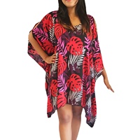 Modisches Damen Rayon Poncho-Kleid mit Blattmuster, offene Seiten, Poncho-Ärmel, Strandkleid für den Sommer