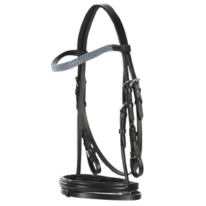 Bridon de dressage en cuir anatomique de qualité supérieure avec cristaux sur le nezier et les frontaux, équipement équestre, bridon pour concours hippique - Product Image 3