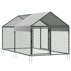 Pollaio in Metallo Impermeabile con Tetto a Punta e Doppia Porta per 4-6 Galline, 3.3 X 6.6 X 3.3 ft - Product Image 1