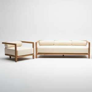 Conjunto de Sofás para Exteriores Caira, Duradero, con Tela Resistente a la Intemperie, Madera de Teca, Diseño Seccional, Muebles Minimalistas Resistentes - Product Image 1