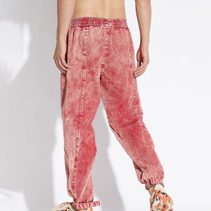 Pantalon de survêtement personnalisé en molleton délavé à l'acide, style jogger, en French Terry, effet soleil délavé, imprimé vintage, usé, pour homme, OEM - Product Image 5