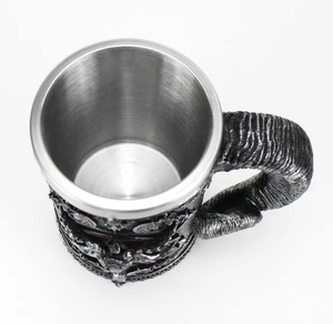 100% Checked Drinking <b>Mug</b> <b>Double</b> <b>Wall</b> Pure Stainless Steel Resin Beer <b>Mugs</b> Knight King Tankard Dragon Wolf Cup for Home & Hotel - Product Image 5