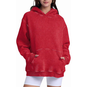 <b>Top</b> Quality Women's Hoodies Red Color Pullover Keep Warm Inner <b>Layer</b> Ribbed Hem For Ladies With Kangaroo Pocket - Product Image 2