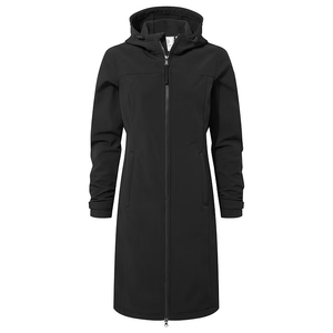 <b>Women</b> Long Softshell <b>Jacket</b> Hooded <b>Zip</b> <b>Up</b> Windproof Waterproof Casual Outdoor Coat Black Woven Polyester Material - Product Image 1