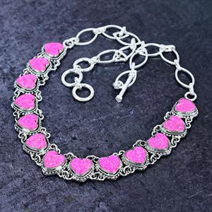 Aurora <b>Opal</b> Heart <b>Necklace</b> Pink Gemstone Sterling Silver Southwestern Boho Jewelry Handmade Gift for Her - Product Image 2