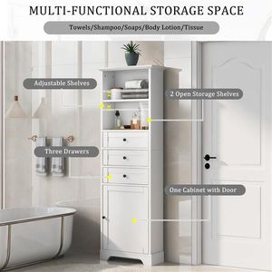 White Tall MDF Board Storage Cabinet with 3 Adjustable Drawers for Bathroom Kitchen or Living Room Painted - Product Image 4