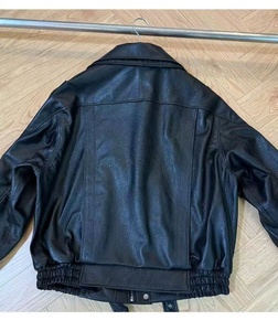 Genuine <b>Leather</b> Motorcycle Jacket Women's Stand Collar Full Sleeve Zipper Closure Solid Color Autumn <b>Short</b> Length - Product Image 4
