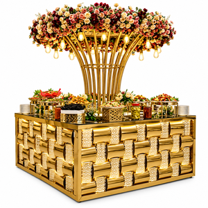 Îlot de buffet de luxe en acier inoxydable King International Golden Bloom avec canopy floral pour hôtel, mariage, banquet, restauration - Product Image 1