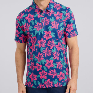 Polo pour homme haut de gamme en mélange polyester-spandex, personnalisable, impression florale, pour le golf en extérieur, vente en gros - Product Image 1