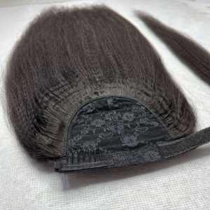 Precio al por mayor, cola de caballo, cutícula virgen alineada, trama de cabello humano, Color Natural negro, grado 1B 10A - Product Image 5