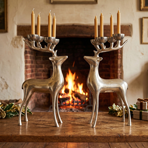 <b>Silver</b> Reindeer <b>Tea</b> Light Holder 4 Cup Antler Design Metal Candle Stand For Christmas Decoration Holiday Gifts & Home Tabletop - Product Image 2