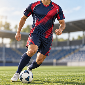 Uniforme de Fútbol Personalizable Azul Marino y Carmesí, Jersey de Fútbol Sublimado con Logotipo Personalizado, Pantalones Cortos, Conjunto para Equipo - Product Image 4