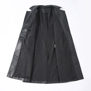 Manteau long en cuir véritable noir avec ceinture, col rabattu, manches longues, imperméable, coupe-vent, élégant, automne/hiver, pour femmes - Product Image 2