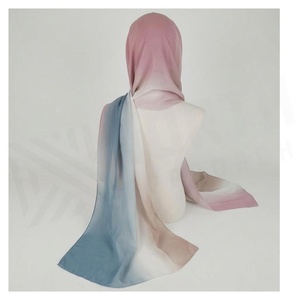 Elegant Women's Long 100% <b>Silk</b> Scarf Color Blocking Gradient Pink Blue Multi-Functional All Seasons Daily Wear - Product Image 2