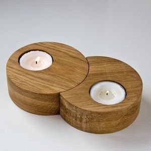 Wooden <b>Tea</b> <b>Light</b> Holder Round Double Candle Stand Home Decoration - Product Image 6