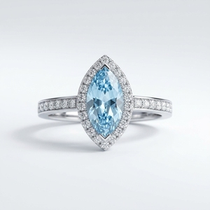 Anillo de Compromiso con Diamante de Laboratorio CVD Azul Intenso de Corte Marquesa de 1 Quilate, Chapado en Oro, Certificado IGI, en Oro Blanco de 10k - Product Image 3