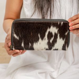Cowgirl Tooled Leather & Cowhide High Quality Clutch Wallet Handmade Floral Embossed Zipper <b>Pouch</b> For Women Genuine Leather Bag - Product Image 3