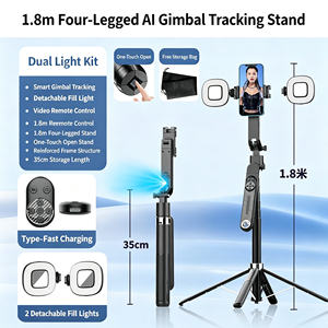 Perche à selfie extensible avec suivi IA, double éclairage d'appoint et télécommande gestuelle et Bluetooth pour le streaming en direct et le vlogging - Product Image 1