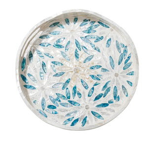 Plateau de service pliable en rotin fait main avec incrustations de nacre, design bohème vintage, forme/taille personnalisable, réutilisable, pour le rangement - Product Image 2