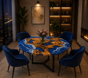Mesa de Centro Redonda Moderna de Resina Ecológica, Artesanía de Mármol de Agra Hecha a Mano, Muebles de Lujo para Sala de Estar, Estilo Diwali - Product Image 1