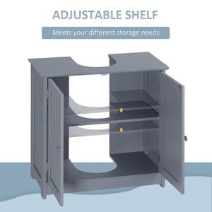 Mobile Bagno Moderno con 2 Ante e Ripiano, Struttura in PVC Grigio e Specchio Smart, Design Impermeabile in Legno Massello - Product Image 5