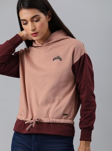 Sudadera con Capucha para Mujer, Diseño Color Block, Mezcla de Algodón, Tejido de Punto, Estilo Casual Otoñal, Logotipo Bordado Frontal, Corte Regular, Manga Larga - Product Image 5