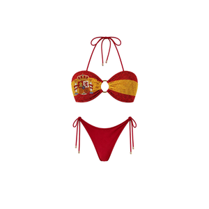 <b>Red</b> Beaded Bikini with Halter Neckline and Drawstring Bottom Cotton/Spandex Fabric High-Quality Women's Swimwear Bathing Suit - Product Image 3