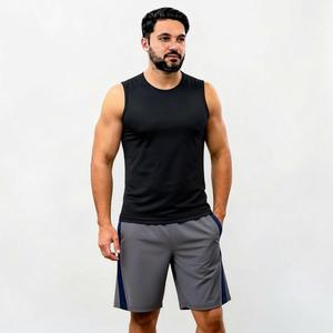 Men's Geometric Print Tank Top And Shorts <b>Set</b> V-Neck Quick Dry <b>Knitted</b> Polyester Sporty Summer Outfit - Product Image 3