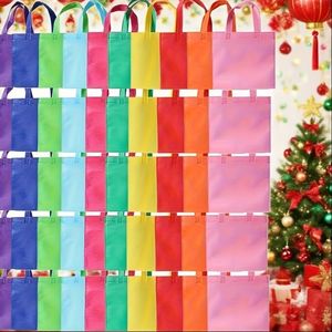 50 Sacchetti Riutilizzabili in Tessuto Non Tessuto da 7.9x7.9 Pollici, Colori Arcobaleno Misti con Manici Antiscivolo Magenta, Pieghevoli per Matrimoni - Product Image 1