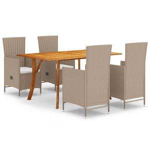 Juego de Comedor de Madera de Acacia Sólida con Cojines de Poliéster y Ratán Sintético en Color Beige, Conjuntos para Jardín - Product Image 2