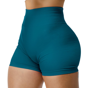 Shorts de cintura alta sin costuras color verde azulado para mujer, control de abdomen, faja moldeadora acanalada, levanta glúteos - Product Image 1