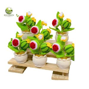 Plante de cactus au crochet artisanale, écologique et durable, en pot avec abeille et fleur, décoration intérieure pour salon, toutes saisons - Product Image 2
