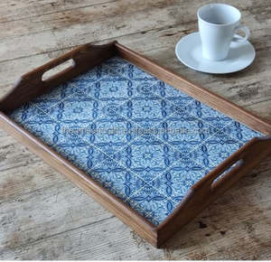 Bandeja de servicio de madera artesanal ecológica con diseño de esmalte para cocina, mesa de comedor, decoración del hogar y regalos - Product Image 2