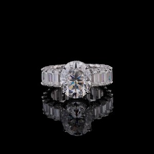 <b>Oval</b> Cut <b>Moissanite</b> <b>Engagement</b> <b>Ring</b> 925 Silver Rhodium Plated Prong Setting Classic Women's Gift Jewelry - Product Image 1