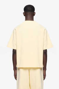 mens pastel yellow pale yellow plain solid blank raglan sleeve relaxed fit short sleeve <b>tshirt</b> crewneck basic tee top - Product Image 2