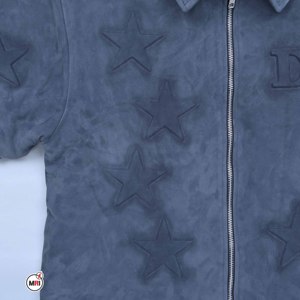 Embossed Star Short Sleeve <b>Jacket</b> <b>Suede</b> Zipper Front Turn-down Collar Casual Men's Shirt <b>Jacket</b> Spring Style <b>Jackets</b> with OEM - Product Image 6