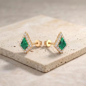 Emerald Kite Cut Stud <b>Earrings</b>, Dainty <b>Silver</b> <b>Earrings</b>, Minimalist Jewelry, May Birthstone <b>Earrings</b> Jewelry For Women - Product Image 4
