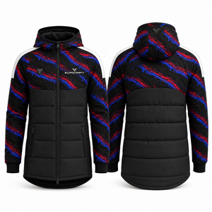 Manteau d'hiver à capuche pour homme, veste matelassée bleue, imperméable, décontractée, manches longues, fermeture éclair sur le devant, design avec logo - Product Image 6