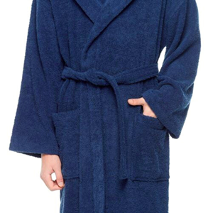 Peignoir de bain luxueux 100% coton éponge à col châle pour femme, doux, séchage rapide, bleu marine - Product Image 3