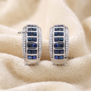 Boucles d'oreilles pour femme en argent sterling massif 925, saphir bleu naturel précieux, faites à la main, style vintage, avec sertissage clos certifié - Product Image 6