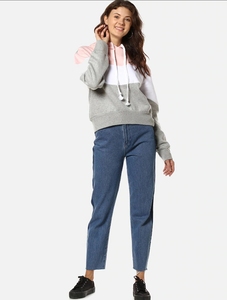 Sudadera con Capucha para Mujer, Diseño Color Block, Mezcla de Algodón, Tejido de Punto, Estilo Casual, Corte Regular, con Bolsillos, Estilo Otoñal - Product Image 1
