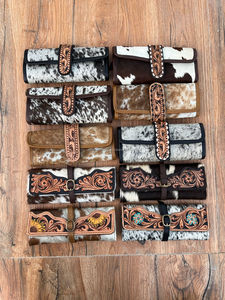 Nouvelle main usiné voyage bijoux enrouler étui pour femmes Western peau de vache pliable bijoux organisateur grande capacité porte-bijoux - Product Image 3