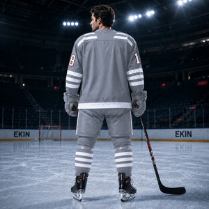 Jersey de Hockey sobre Hielo Gris Personalizado Ekin Impex, Uniforme Deportivo de Manga Larga, Ropa de Hockey OEM - Product Image 4